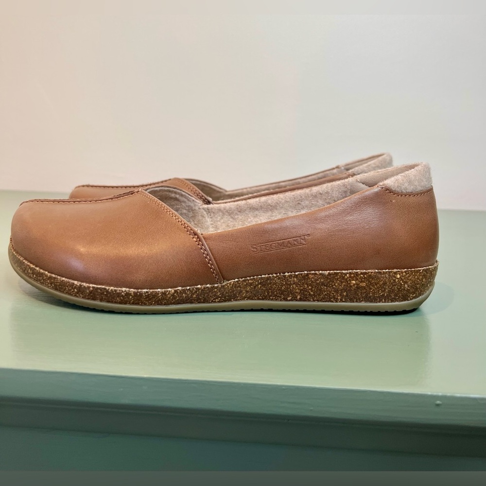 Stegman Brown Leather Loafers Liesl Leather Skimmer Wool Lined Womens 8 Shoes - Picture 8 of 11
